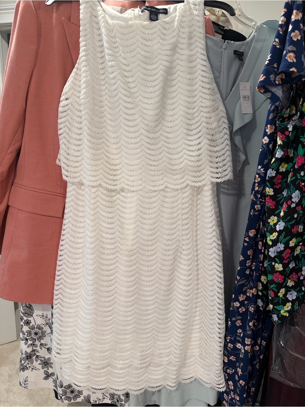 American Living White Sleeveless Lace Midi Dress